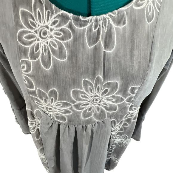 CalStyle Embroidered Peasant Top Mini Dress Tunic Top 3/4 Bell Sleeves Size L - Picture 4 of 16